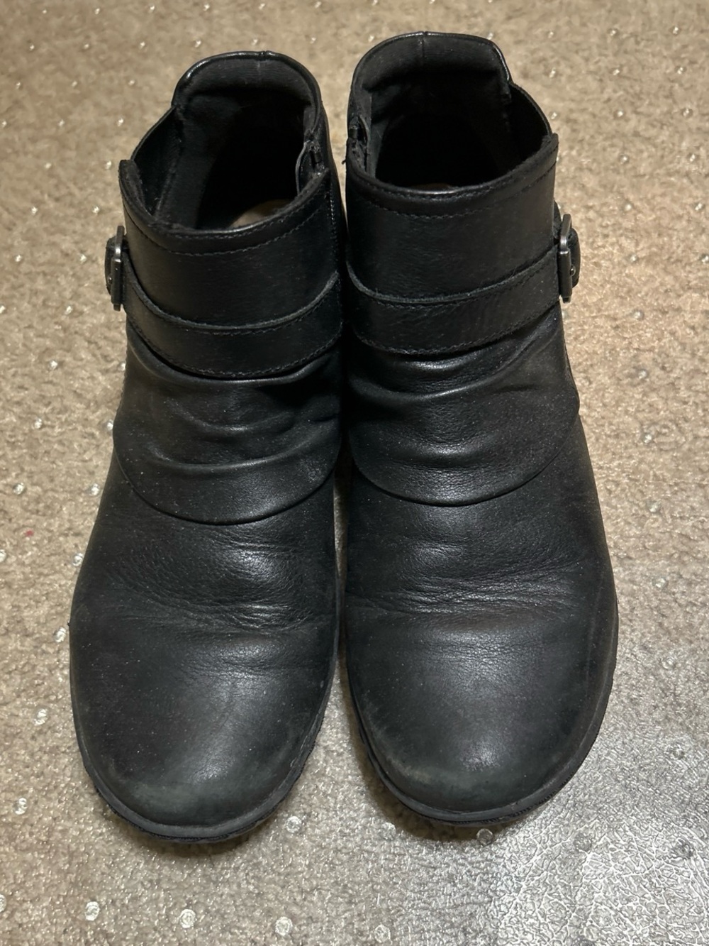 Clarks Black Leather Ankle Boots with Buckle